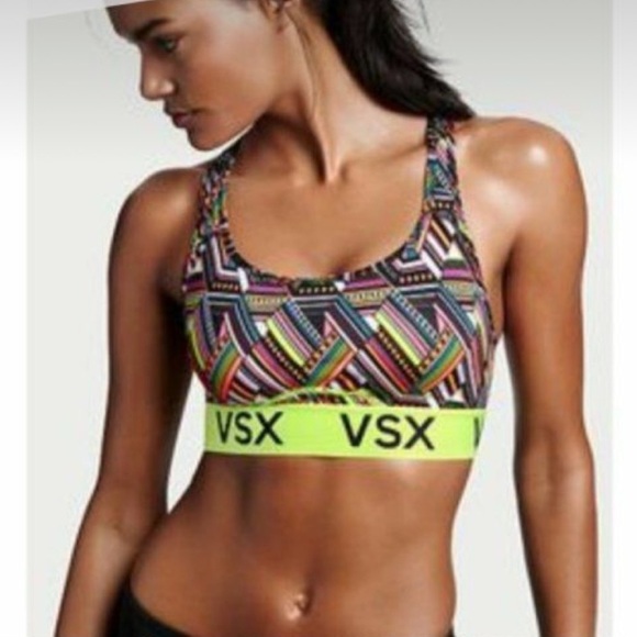 1/2off NWOT Victoria's Secret VSX Neon Geometric Sports Bra Racerbac ♥️ #76 M - Picture 1 of 6